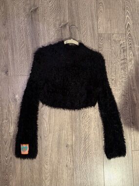 UNIF Black Fuzzy Cropped Sweater